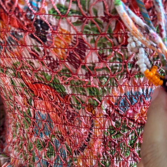 Farm Rio Macaw Flight Tiered Printed Cotton Smocked Floral Midi Dress Size M - Picture 6 of 17